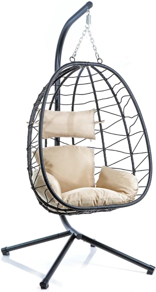 YOR® Hangstoel Cocoon - Egg Hangstoel – Hang Stoel Met Standaard – Egg Chair Inclusief Kussens – Voor Binnen Of Buiten – Hangstoelen – Gewicht tot 130 Kg - Zwart - 95cm x 98cm x 198cm; 4.56 kg