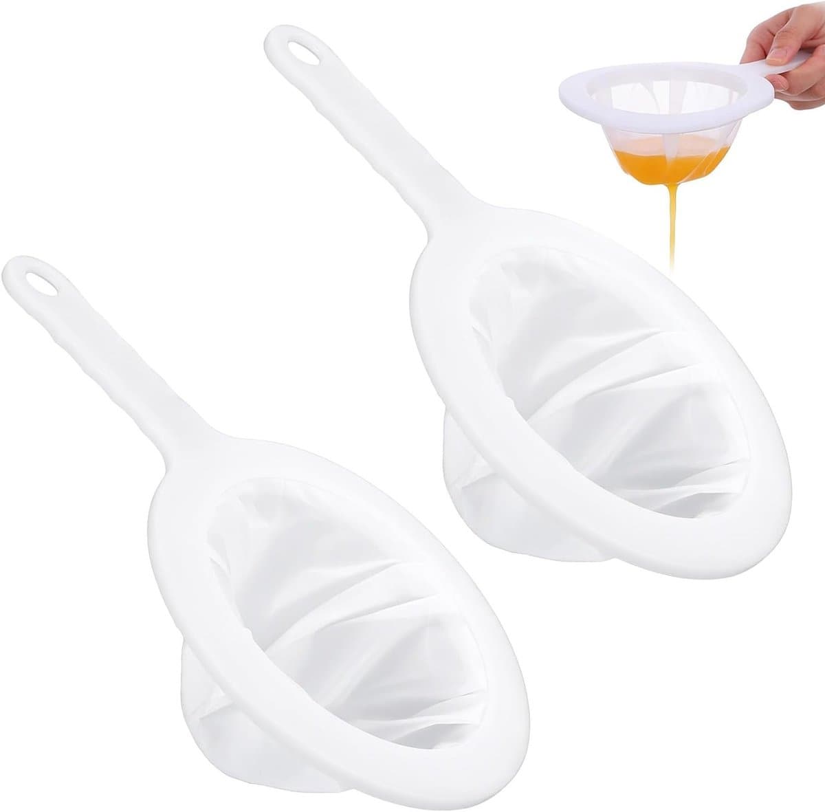 Fijne zeef met handvat - 2 stuks nylon zeef met 100/120 mesh voor het filteren van olie, sap en melk