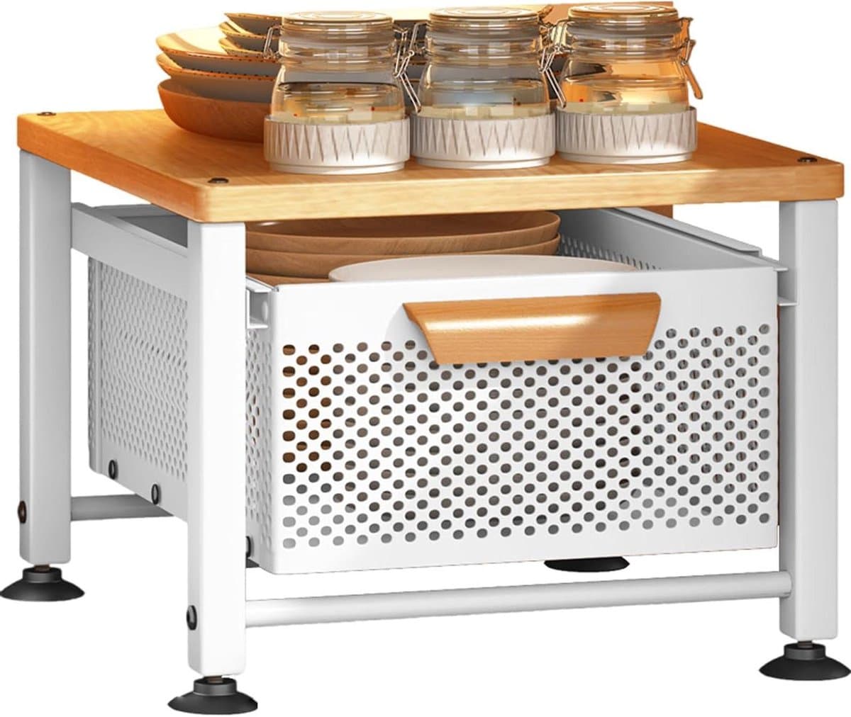 Keuken Opbergrek - Onderbouw Organizer - Keuken Ordenen - Uittrekbaar Mesh Mand - Tweelaags Ontwerp - Zwart