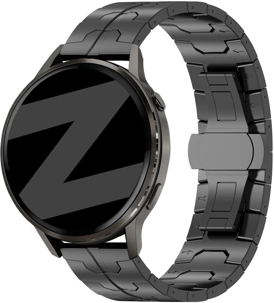 Bandz Stalen 'Iron' band geschikt voor Garmin Vivoactive 4 / Garmin Venu 4 - 45mm / Garmin Venu 3 / Garmin Venu 2 / Garmin Forerunner 570 - 47mm / Garmin Forerunner 265 / Garmin Forerunner 255- Zwart