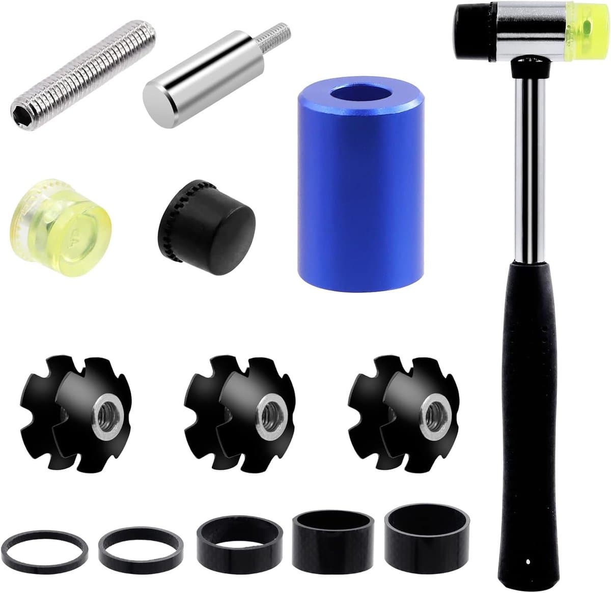 15-delige Fiets Voorvork Star Nut Installatie Tool Kit met Rubber Hamer en Headset Spacer voor Carbon Fiber Fietsen