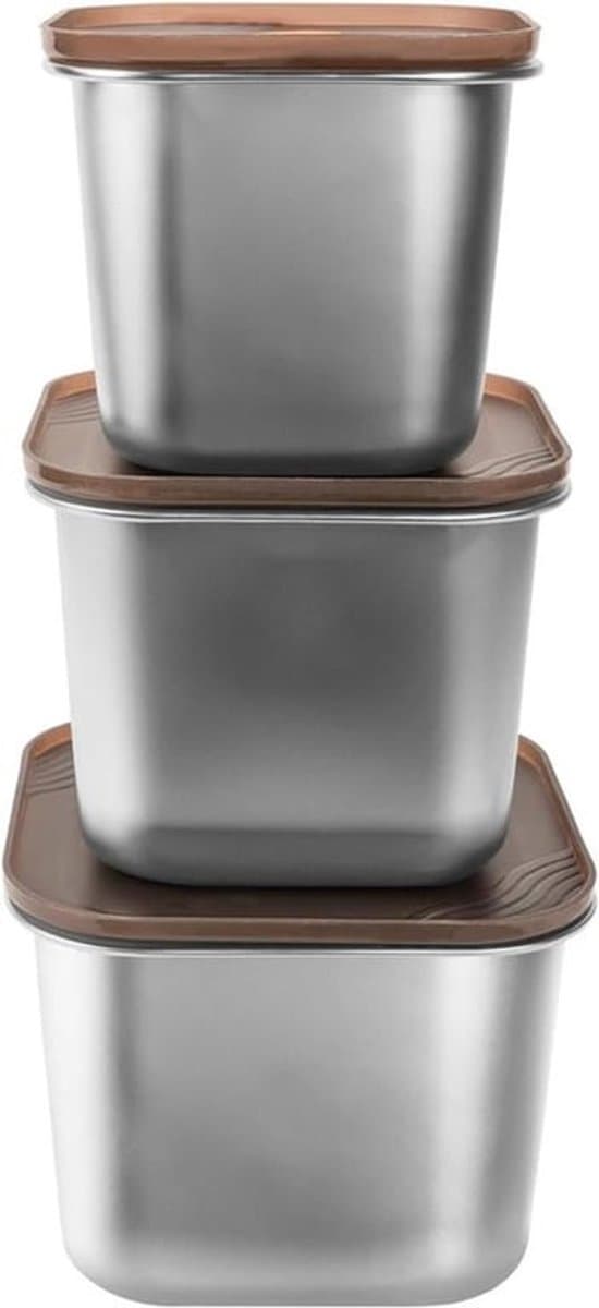Roestvrijstalen voedselopslagcontainers set - 3 stuks, stapelbare metalen maaltijdbereidingscontainers met deksels. Vriezer tot ovenbestendig.