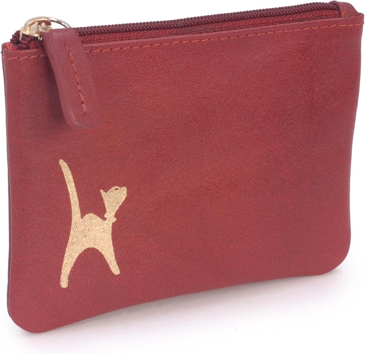 Luxe Kleine Portemonnee Dames met Ritssluiting en RFID Bescherming - Rood Goud