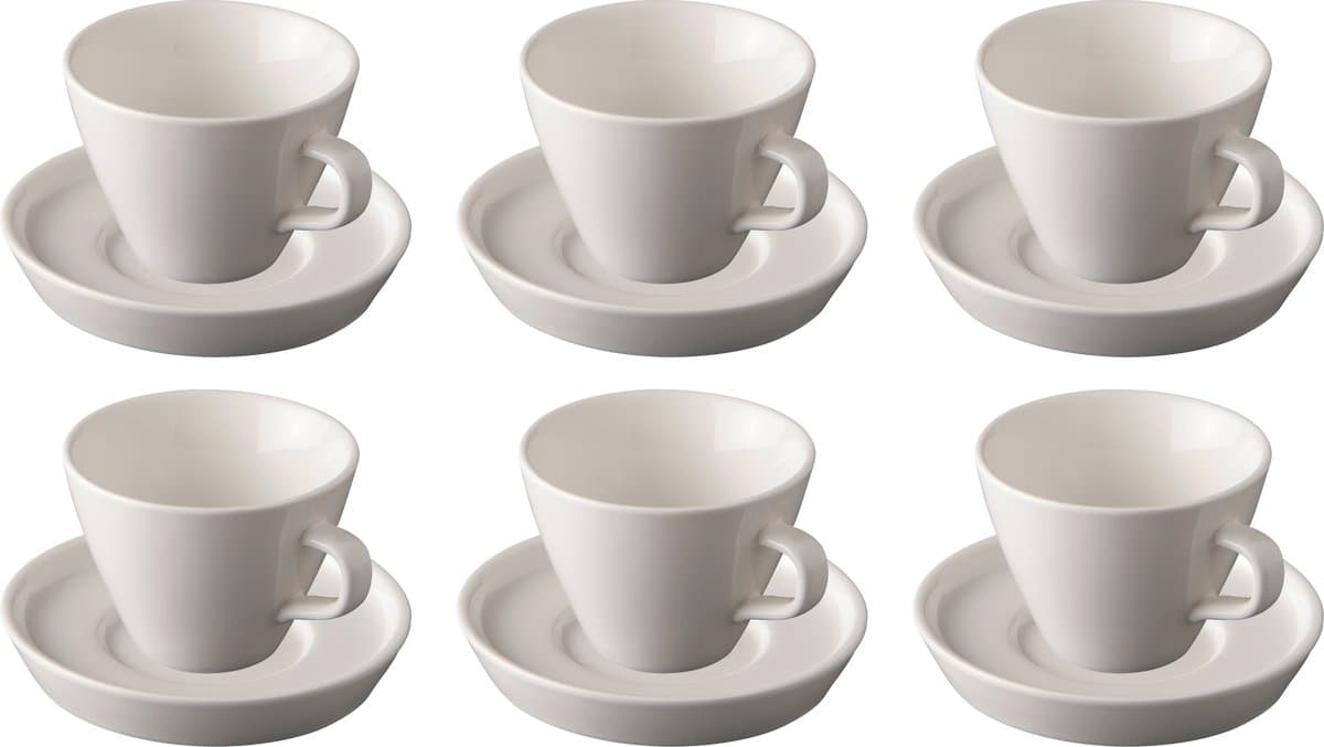Palmer - Da Vinci - Cappuccino kop en schotel - 6 stuks - 31 cl - Wit - Porselein - Koffiekopjes