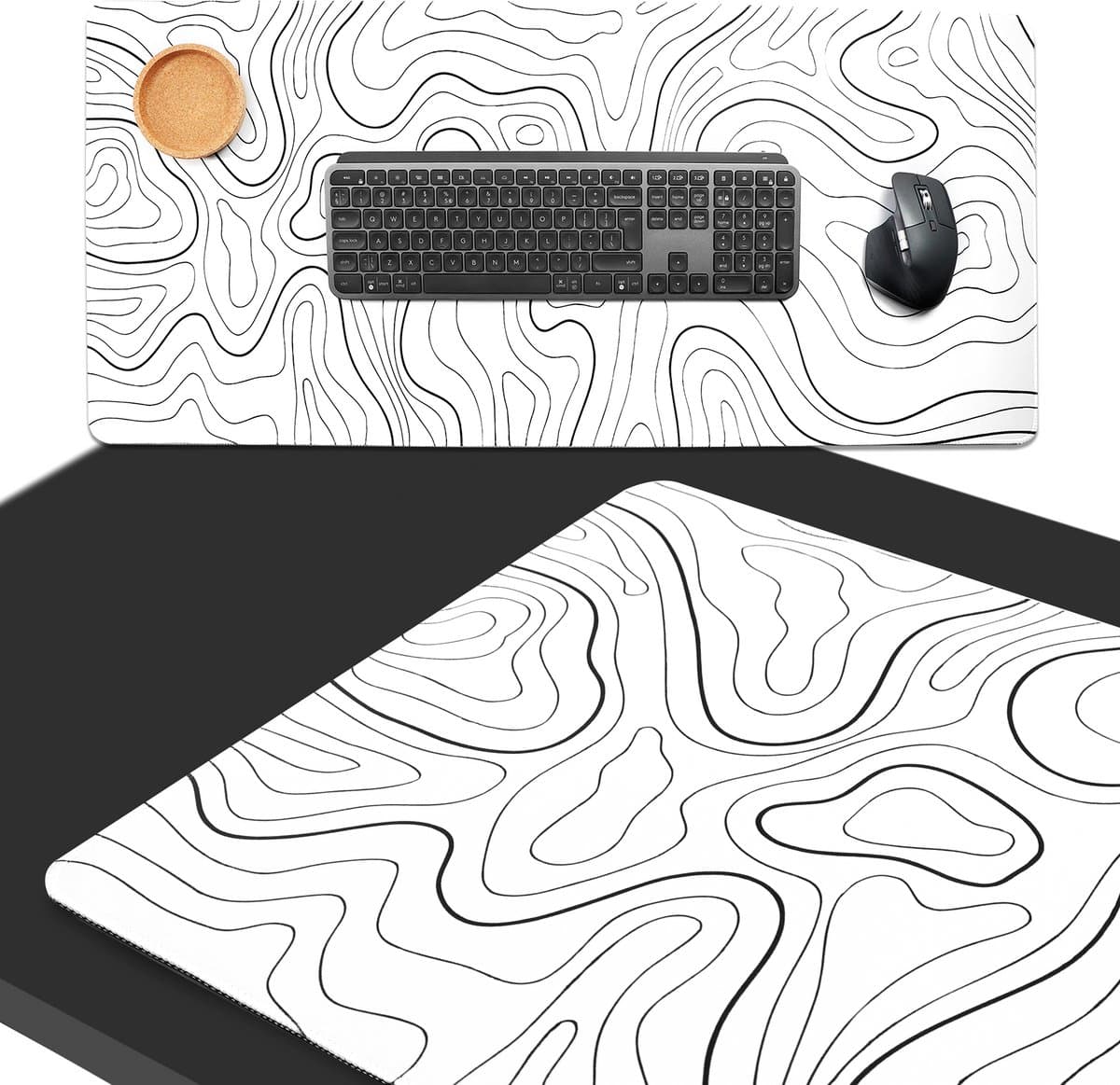 What's Goods - XXL Grote Muismat - 90x40 cm - Topografisch - 4 mm - Wit