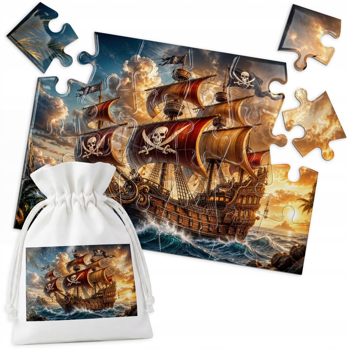 Puzzel Piratenschip Oceaan Zonsondergang - 24 Stukjes