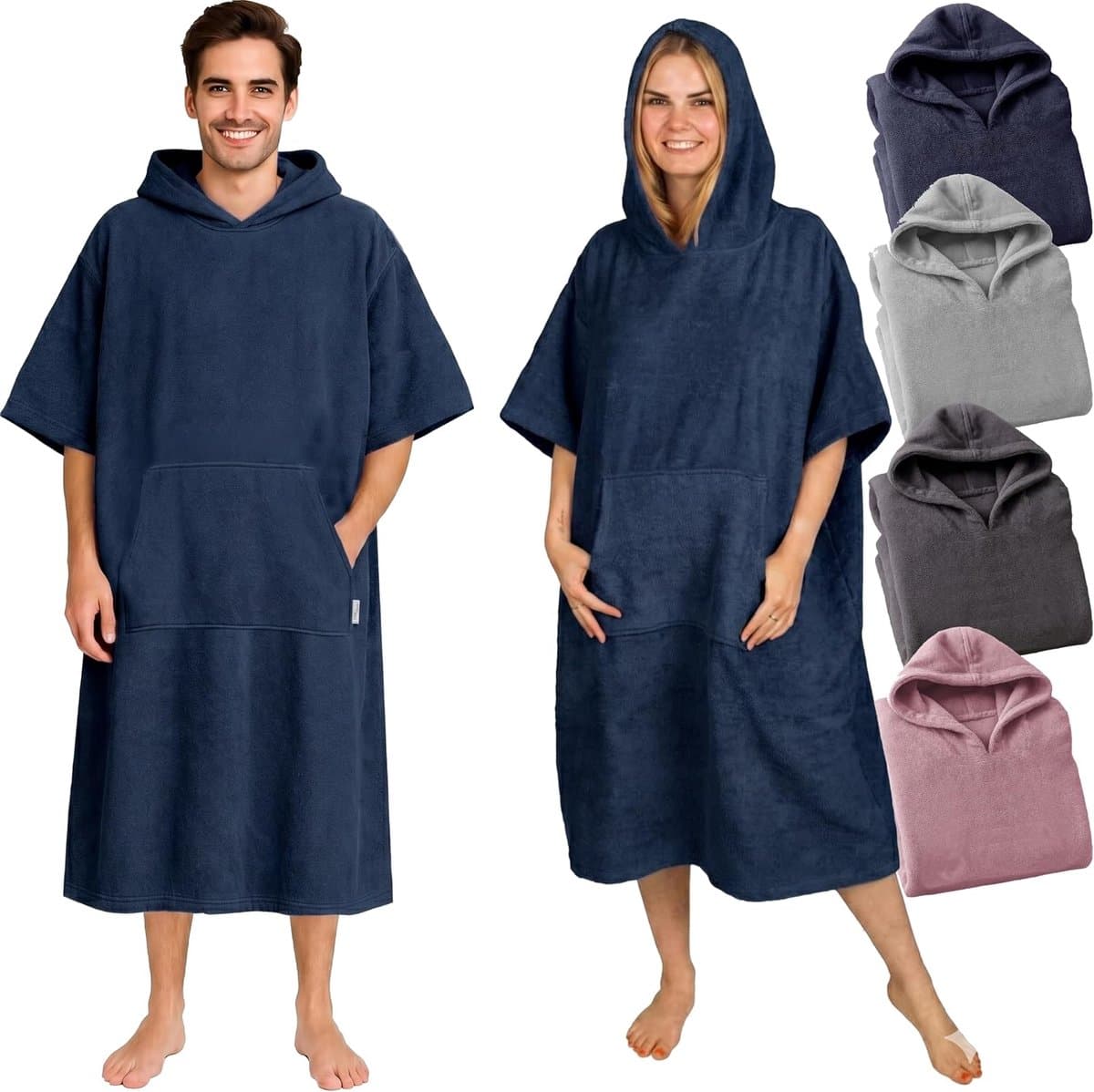 Badponcho van badstof voor dames en heren, strandponcho, 100% katoen, surfponcho voor volwassenen, handdoek met capuchon, badjas, surfponcho