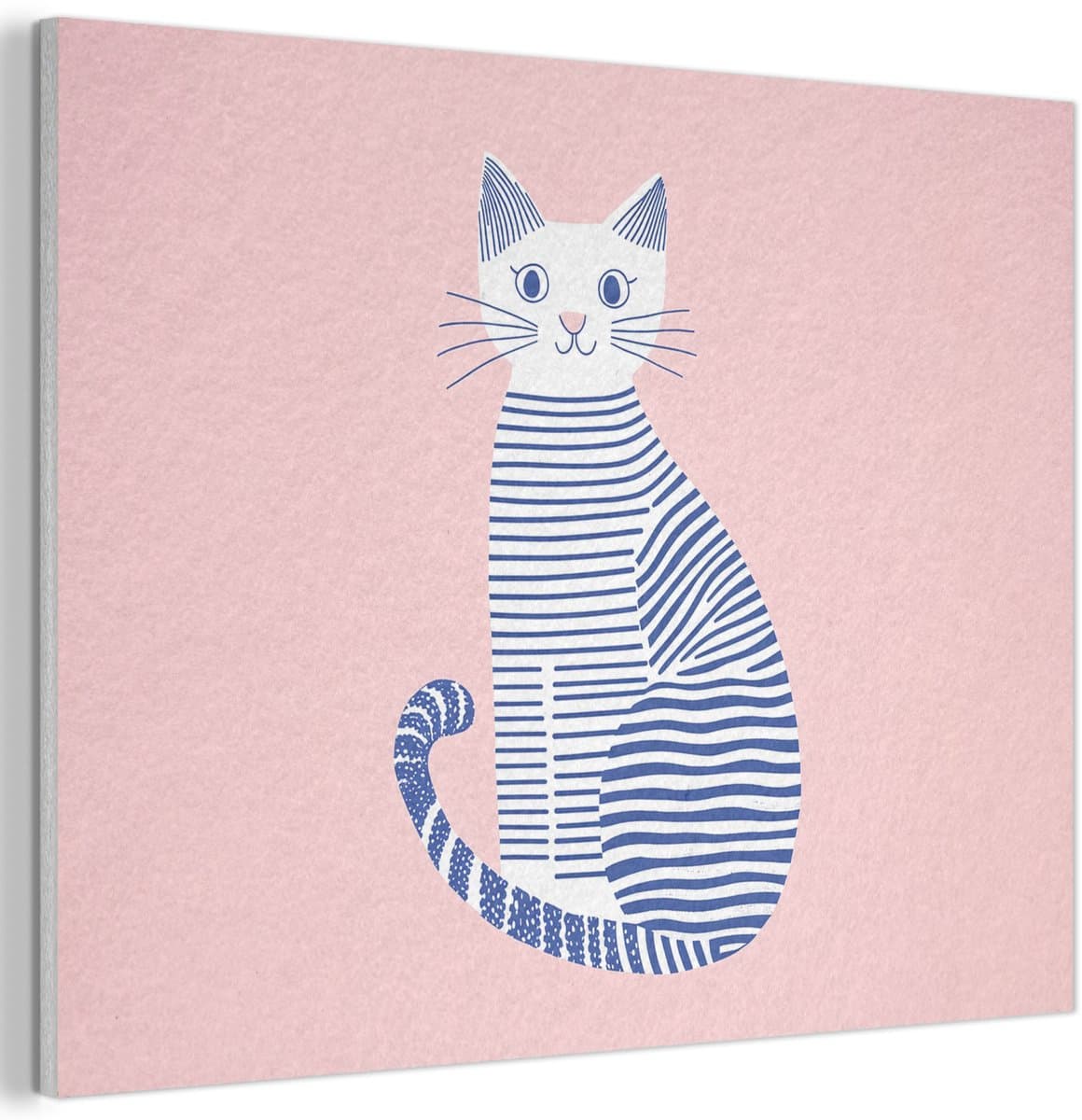 Akoestisch wandpaneel 70x50 cm - Vilt schilderij Kat - Illustratie - Minimalistisch - Roze - Akoestische panelen - Geluidsdempende wanddecoratie - Geluidsisolatie woonkamer - Muurdecoratie geluidspanelen