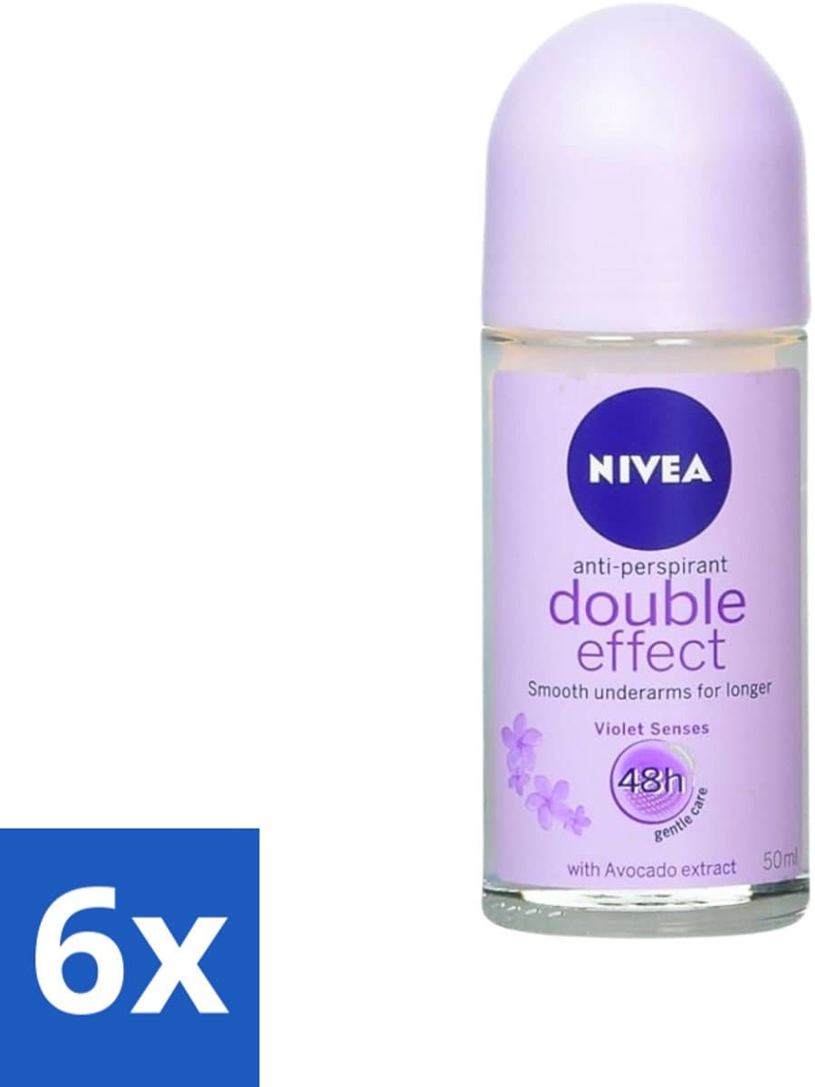 6 x Nivea - Double Effect - Deodorant Roller - 48 Uur Lang Werkend - 50 ml - NIVEA Deodorant Roller - Anti-transpirant - 48 Uur Bescherming - Dubbele Werking - Okselhuid Verzorging