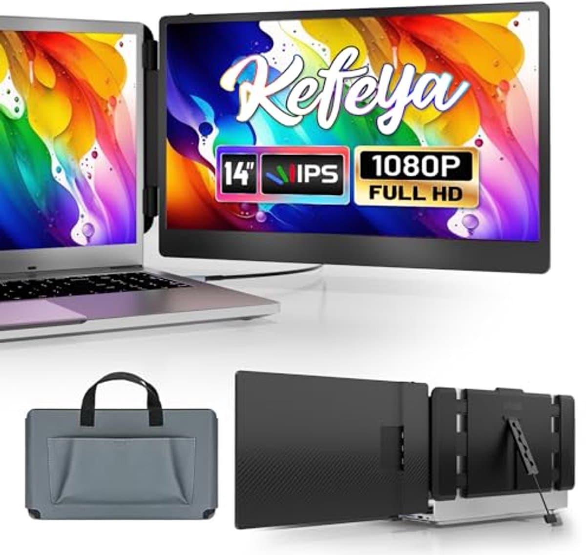 Draagbare Laptopmonitor 14 inch - FHD 1080P Dubbel Scherm voor Mac, Windows, Android en Linux