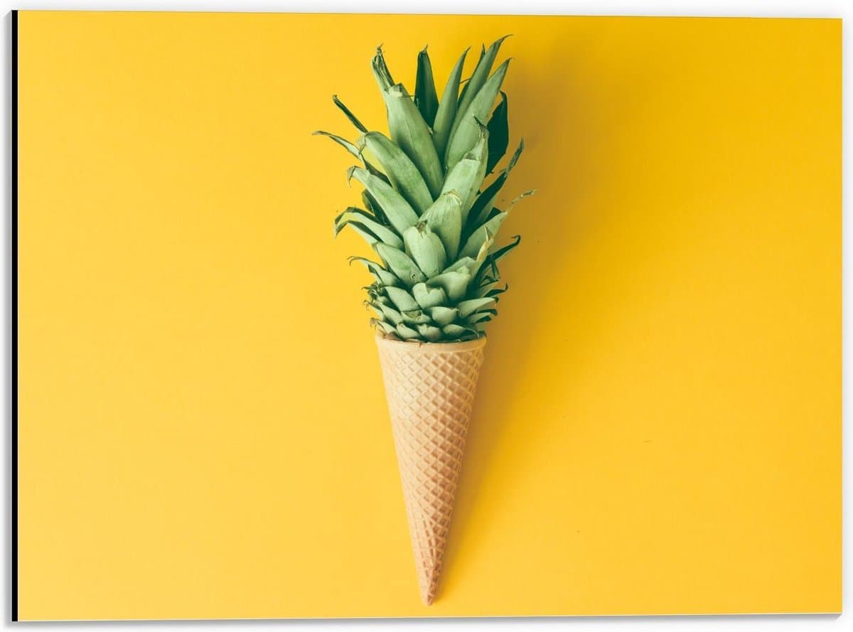 Dibond - IJshorentje met Bovenkant van Ananas - 40x30cm Foto op Aluminium (Met Ophangsysteem)