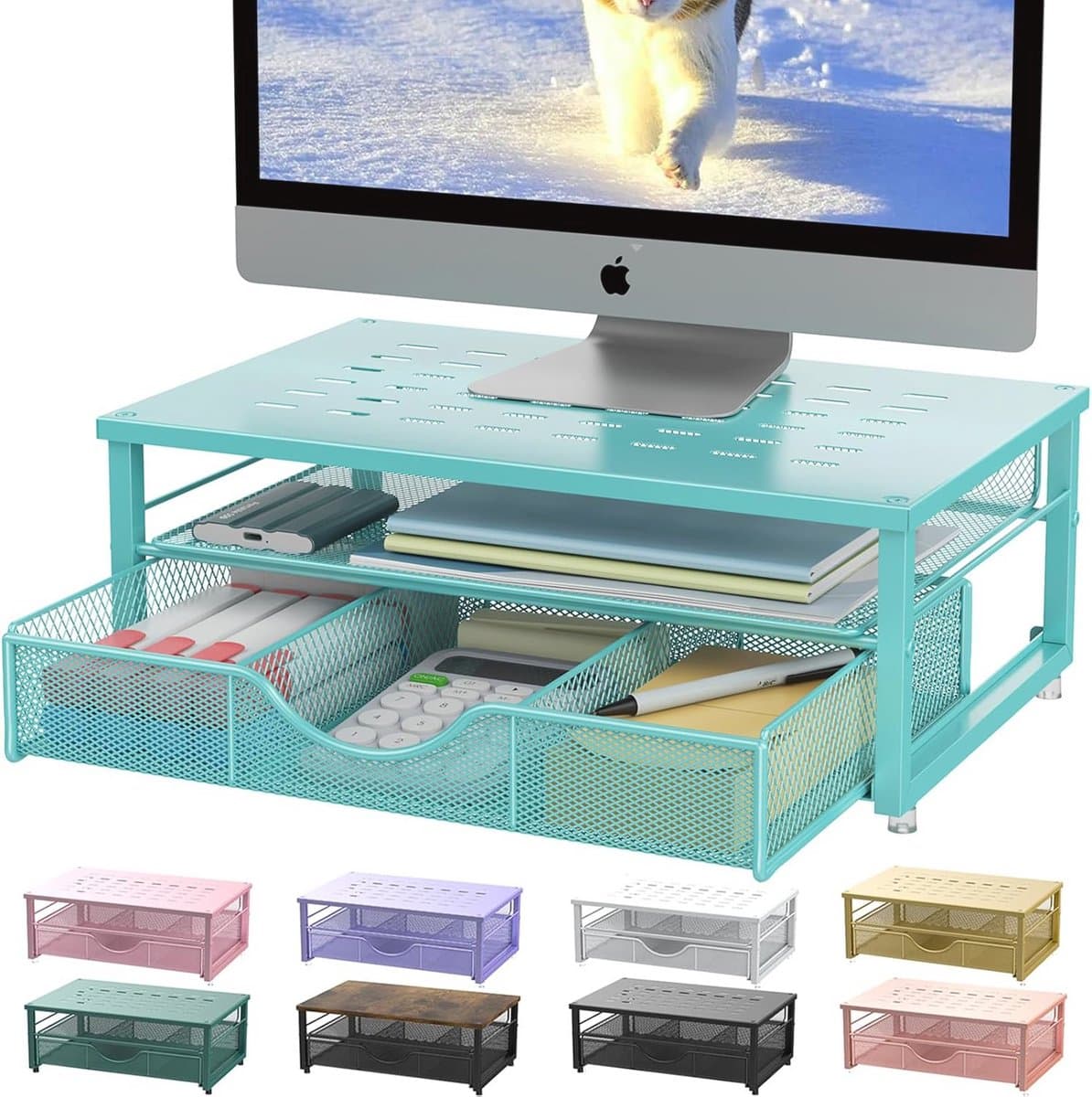 Computer Monitor Stand Riser - Bureau Organizer met Lade voor Kantoor & Klaslokaal