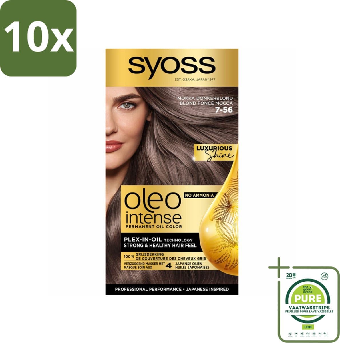 10 x SYOSS - Oleo Intense 7-56 Mokka Donkerblond - Haarverf - Zonder Ammoniak - Grijsdekking - Langdurige Kleur - Grootverpakking - Permanente Haarkleuring - Haarkleur - Haarkleur 7-56 - Olie-formule - Ammoniakvrij