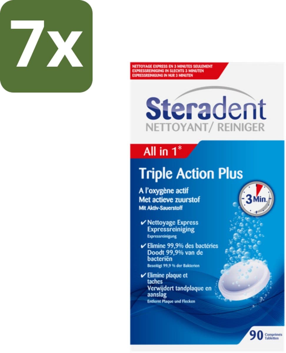 Steradent Triple Action Plus Kunstgebit Reiniger 90 tabletten - Bulkverpakking - 7 stuks