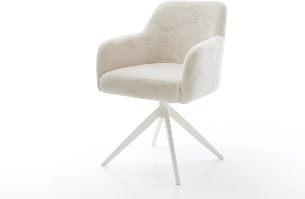Eetkamerstoel Greg-Flex kruisframe breed wit pluchen crème-wit 360° draaibaar rocker-functie pocketveer kern
