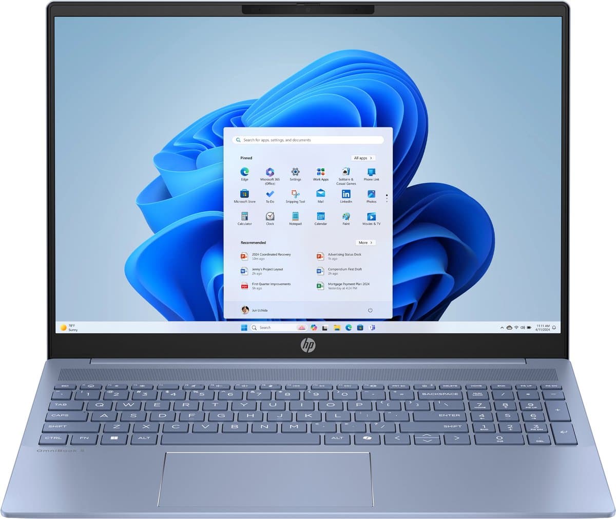 HP OmniBook 5 AI 16-af1635nd Intel Core Ultra 7 255U Laptop 40,6 cm (16") 2K 32 GB LPDDR5x-SDRAM 1 TB SSD Wi-Fi 6 (802.11ax) Windows 11 Home AI PC Blauw