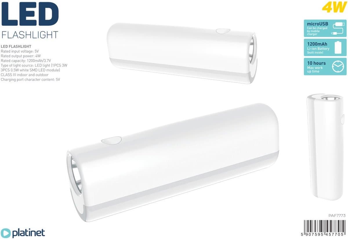 Platinet PAF7773 - Mini LED Zaklapmp - Voor Binnen en Buiten - 10 uur Batterijlevensduur - Wit