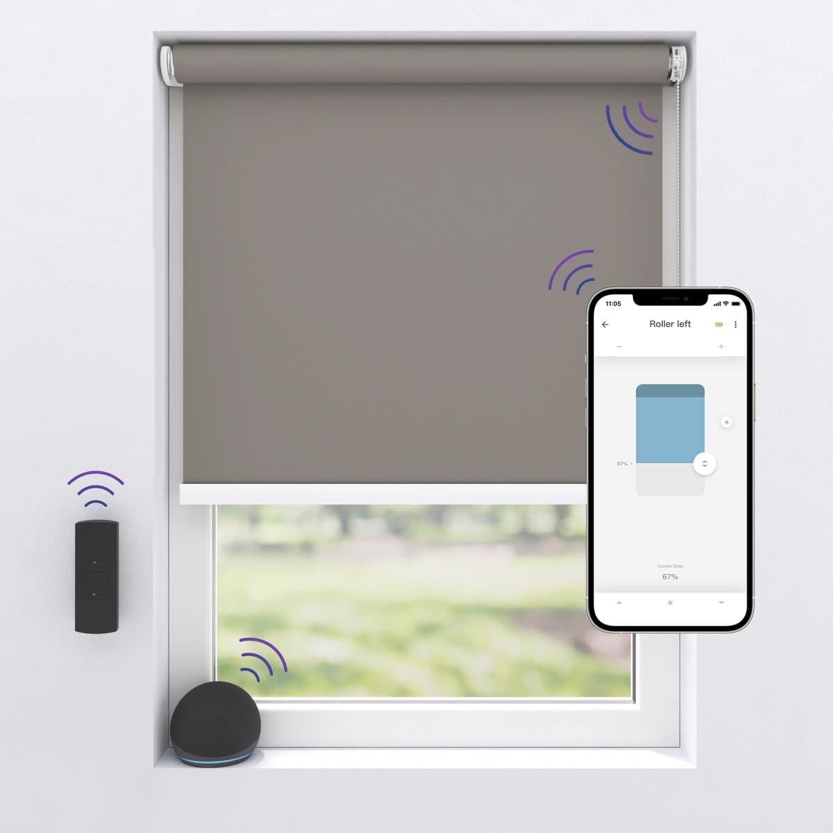 Motionblinds Elektrisch Rolgordijn Verduisterend - 120 x 190cm - App bediening - Slimme Rolgordijn - Automatisch Rolgordijn - Inclusief Montagemateriaal - Grijs - 1 Stuk