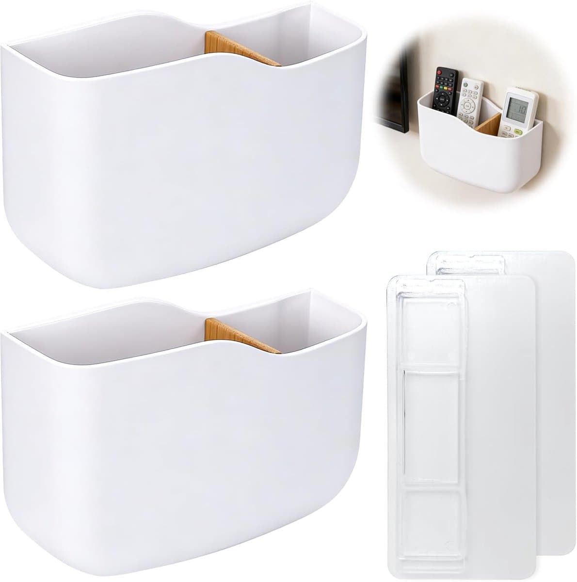 SnelShoppen - Set van 2 Zelfklevende Wandhouder voor Afstandsbedieningen, Opbergdoos voor Remote Controls, Organisator voor Media Players, Mobiele Tel