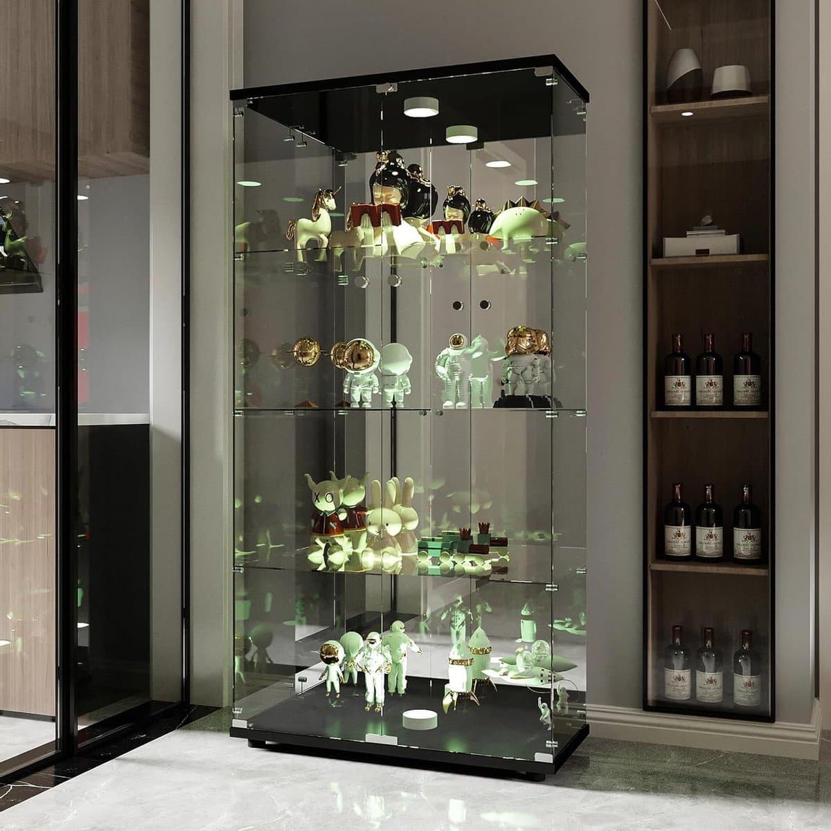Glazen Vitrinekast - Verzamelkast Boekenplank - Collecties Tonen - Afsluitbaar Gehard Glas - 164 x 80.5 x 36.5 cm