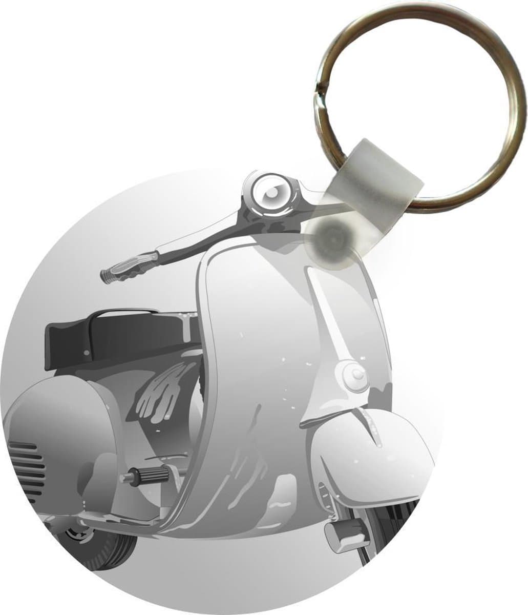Sleutelhanger - Een illustratie van een grijze scooter - zwart wit - Plastic - Rond - Uitdeelcadeautjes