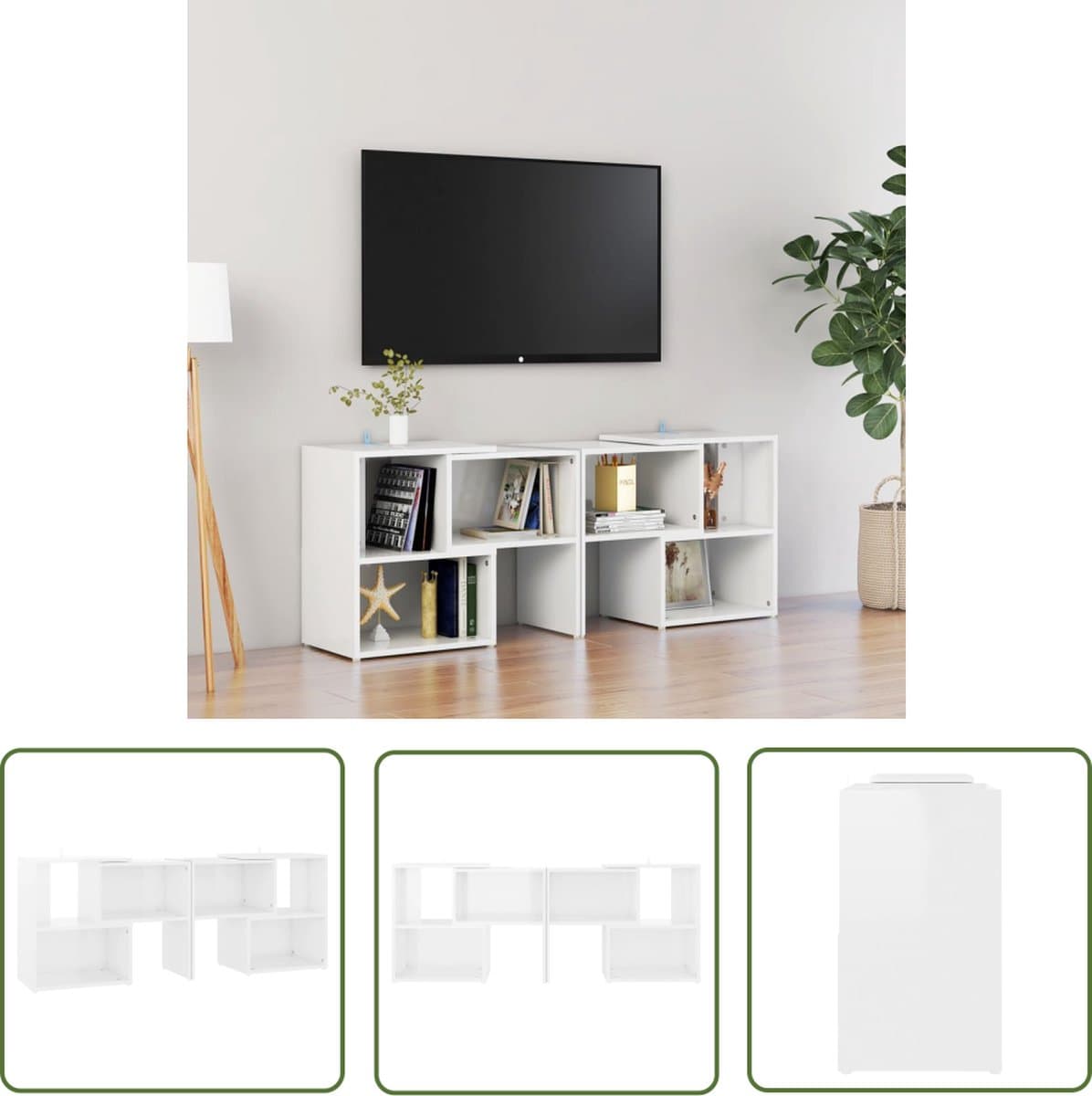 vidaXL Tv Stand - Tv Kast - Tv-meubel 104x30x52 cm bewerkt hout hoogglans wit - Televisiekast - Salon Meubilair - Houten Tv Kast