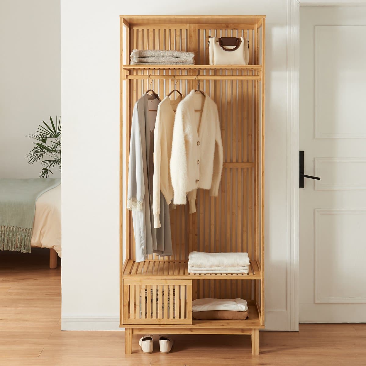 Kledingkast Ypäjä open kast 187x80x47 cm bamboe naturel [en.casa]