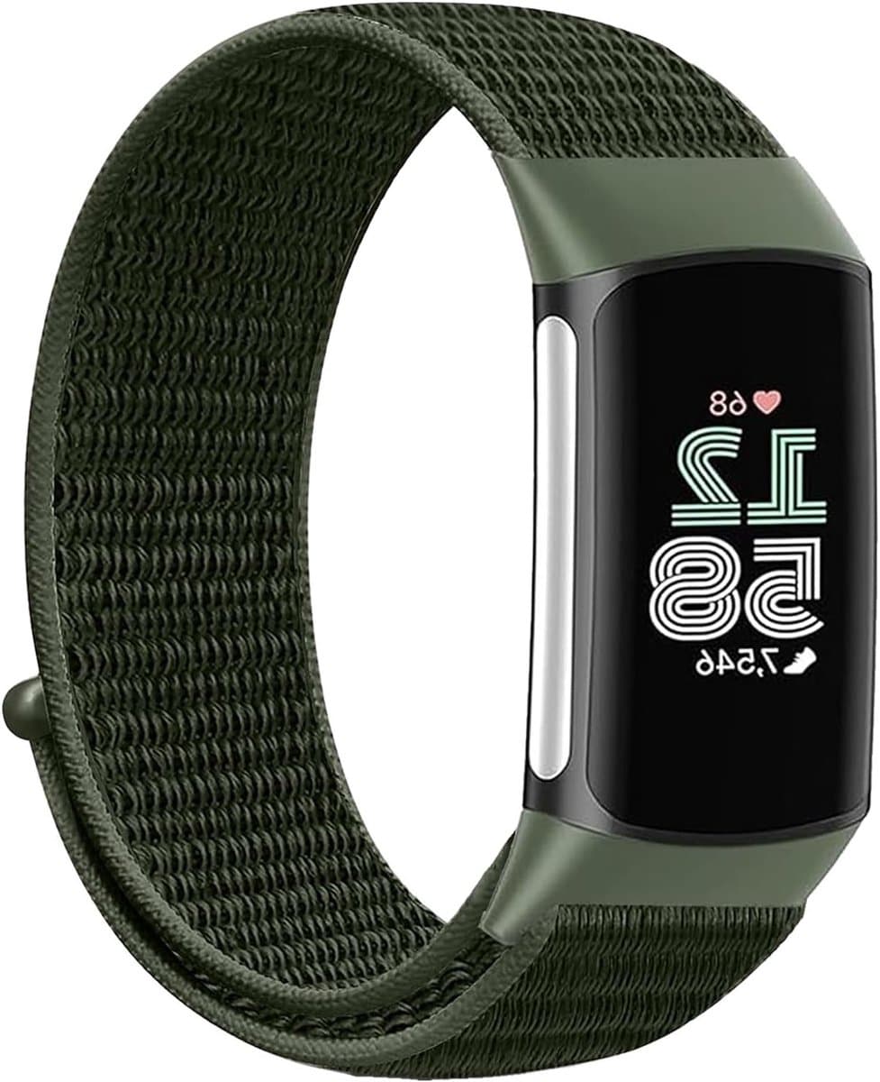 Verstelbare ademende nylon horlogeband voor Fitbit Charge 6/5, zachte loop polsband voor heren en dames