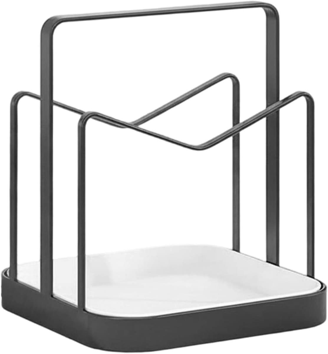 Pannendekselhouder Lepelrek - Keuken Organizer - Keuken Opbergen - Met Verwijderbare Lekbak - 18 x 15.5 x 15.5 cm - Zilver