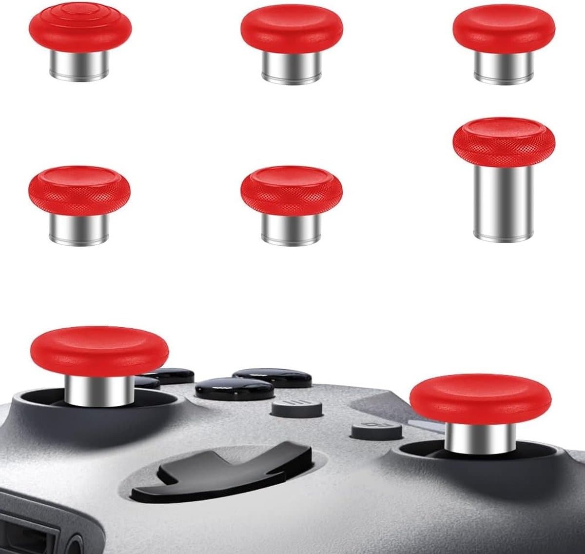 6 Stuks Metalen Thumbsticks voor Xbox One Elite Controllers - Analoge Joysticks met Magnetische Coating in Zilver en Rood - Verbeterde Grip en Precisie