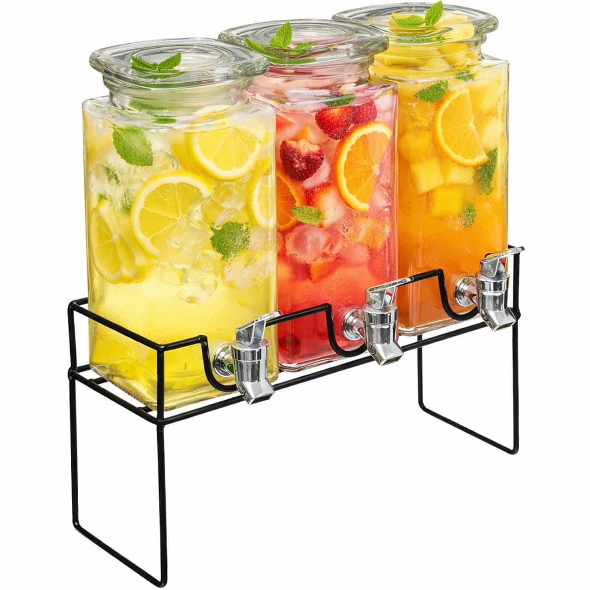 Secret de Gourmet Set van 3 glazen drankdispensers met standaard - 1,5 L