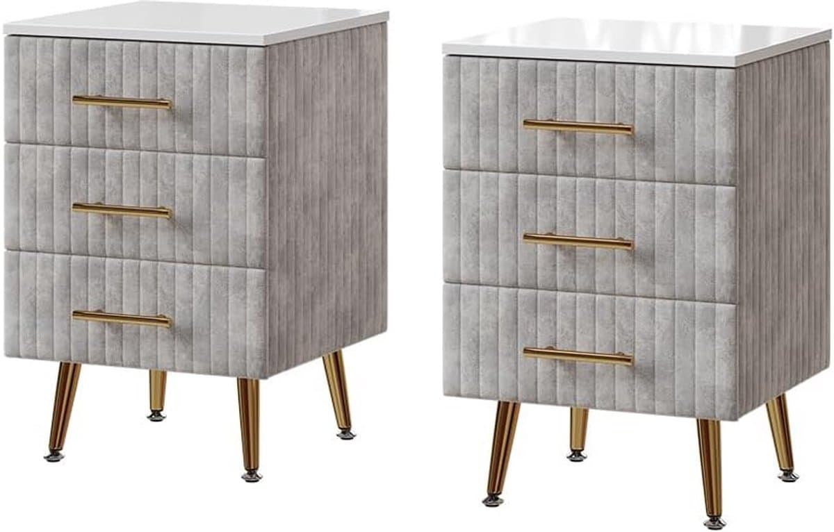 Nachtkastje Set van 2 Grijs Ladeblok Slaapkamer Tafel