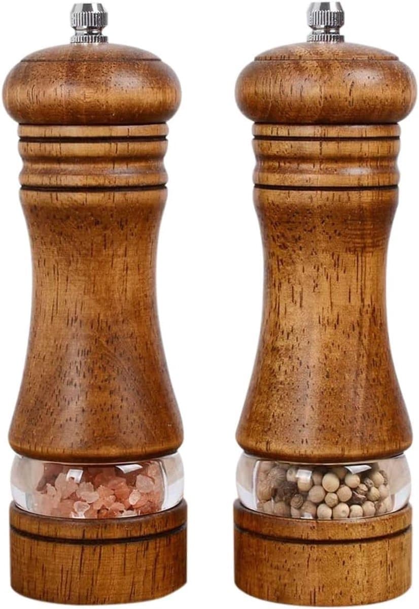2 stuks zout- en pepermolenset, verstelbare grofheidsmolen met zichtbaar venster, multifunctionele kruidenmolens voor keuken,6inch
