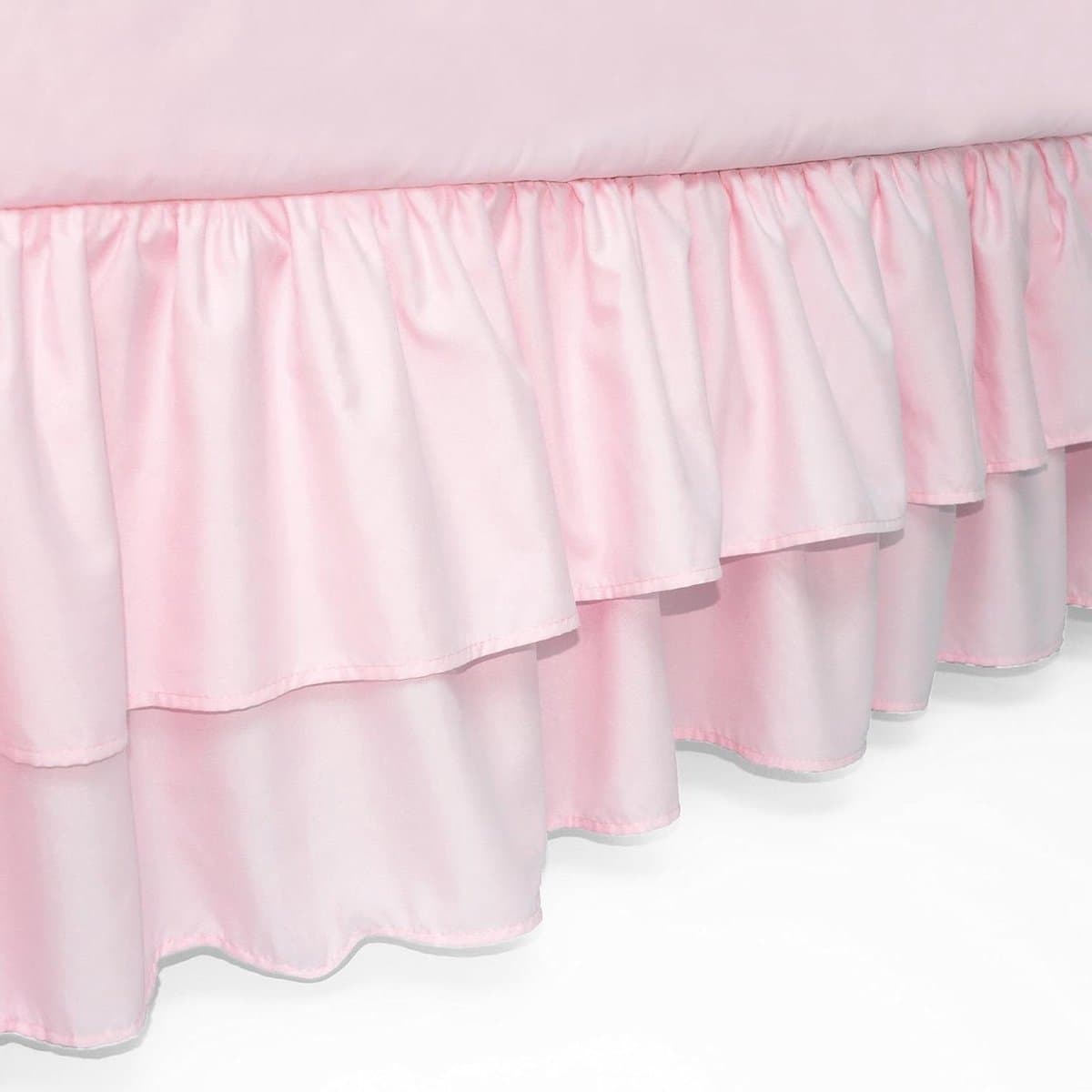 Babybedrok - Wiegrok - Babykamer Decoratie - Dubbellaags Ruches - 135 inch - Zacht Roze