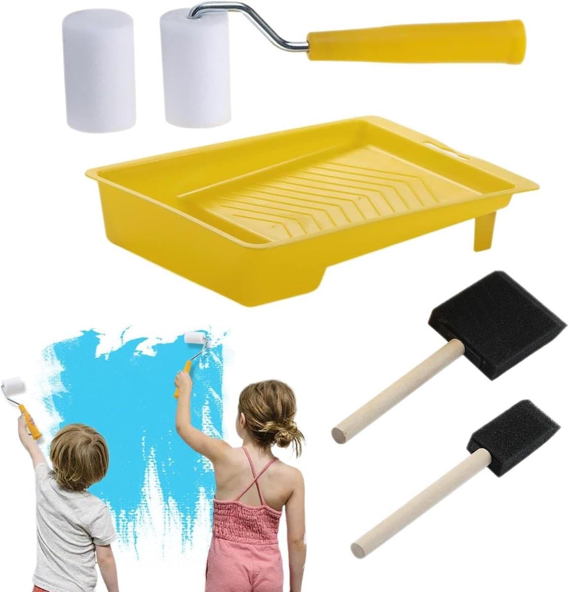 Schilderrollenset - Verfroller combi - Klusprojecten thuis - Compact en efficiënt - 5 cm breed - Geel of groen
