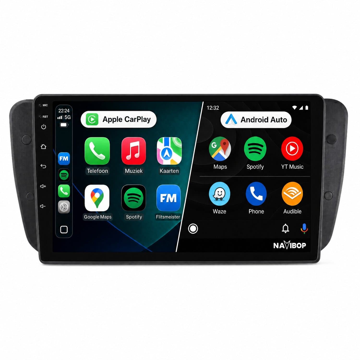 Navibop Autoradio geschikt voor Seat Ibiza TOUCHSCREEN 2009 t/m 2013 - Draadloos Apple CarPlay & Android Auto - 9 inch touchscreen - Android 15 - 2GB/64GB - Navigatie - Bluetooth - DAB+ ready - 2 din - 2009 2010 2011 2012 2013