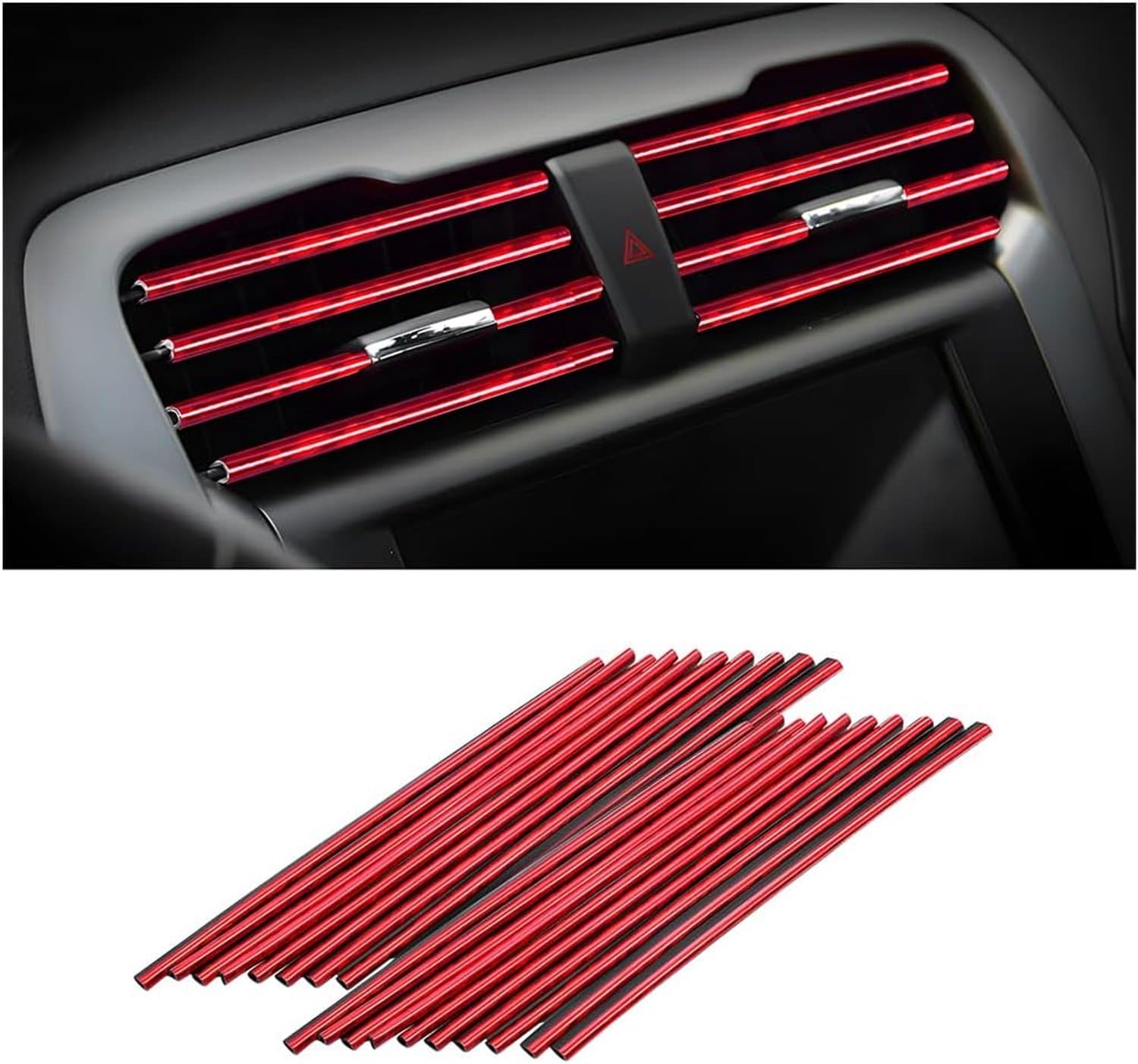 CGEAMDY Pack of 20 Air Conditioning Decorative Strips Car Interior Accessories, Multi-Colour Decorative Strips for Most Ventilation Grilles (Ice Red)