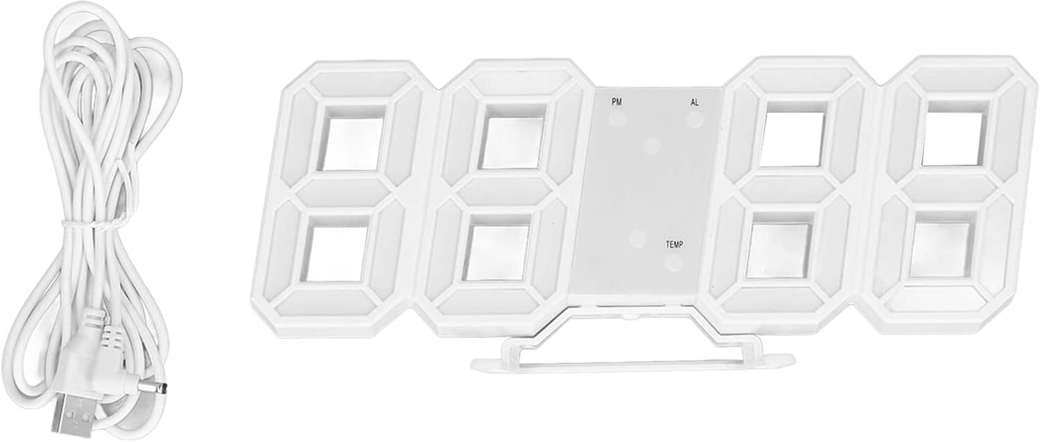 Wandklok 3D LED - Wit Frame - Digitale Alarmklok met Temperatuur - Perfect voor Woonkamer Decoratie - ShopVlot