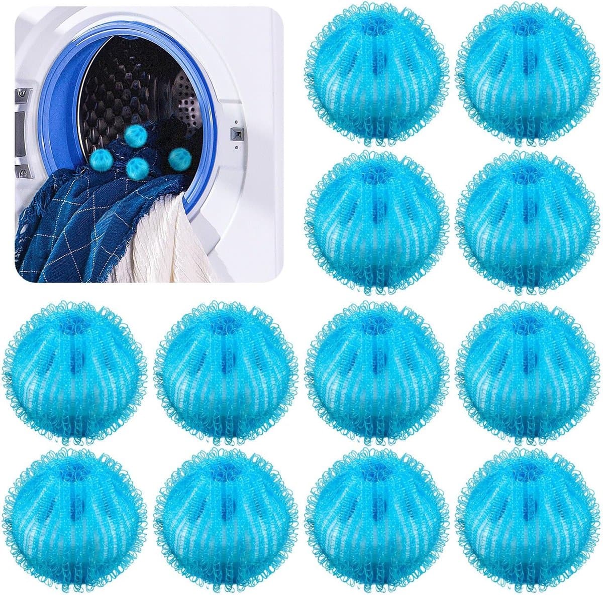 12-pack - Herbruikbare wasballen - 5 cm diameter - Verwijdert haar en vlekken - Wasmachine / Wasgoed Huisdierhaarvanger - Verwijdert katten- en hondenhaar uit kleding - Blauw