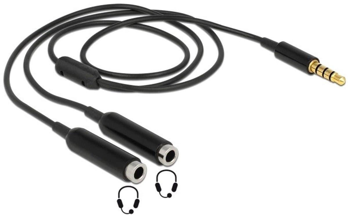 3,5mm Jack 4-polig audio splitter - slim uitvoering / zwart - 0,25 meter
