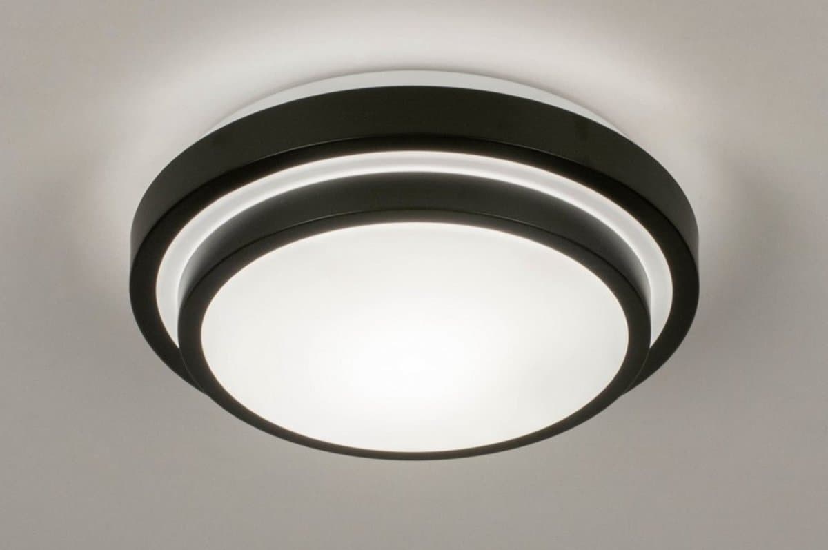 Lumidora Plafondlamp 73676 - Plafonniere - TOLEDO - E27 - Zwart - Wit - Kunststof - Buitenlamp - Badkamerlamp - IP44 - ⌀ 26 cm