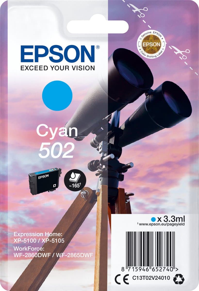 Epson enkelvoudige verpakking cyaan 502 inkt