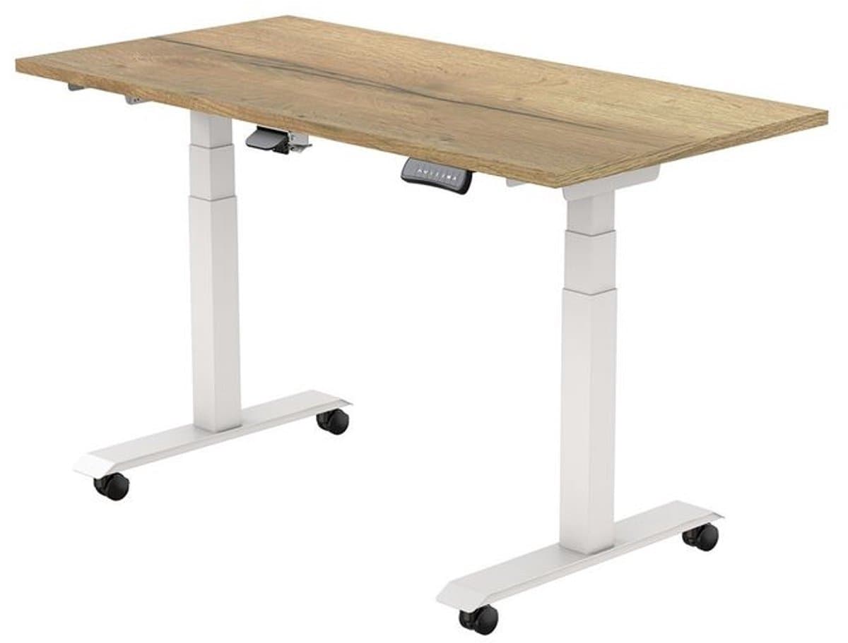 Euroseats Elektrisch Bureau - verstelbaar opklapbaar en verrijdbaar - 160x80 cm - Wit frame - Natuur eik