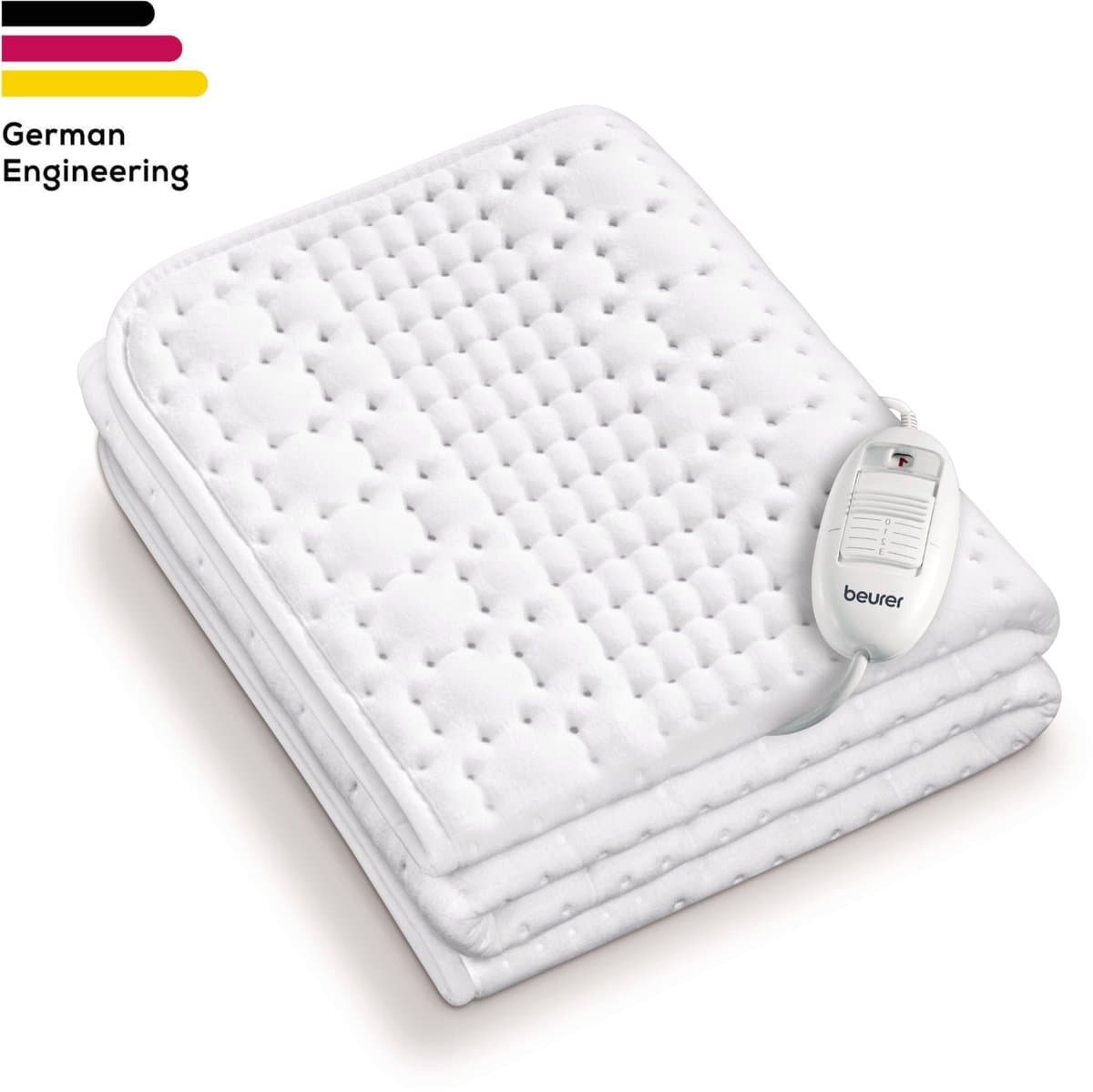 Beurer Elektrische onderdeken 1 persoons Compact - Elektrische deken 130x75cm - Snelle opwarming - BSS (Beurer Safety System) - Fleece/Katoen - Wit