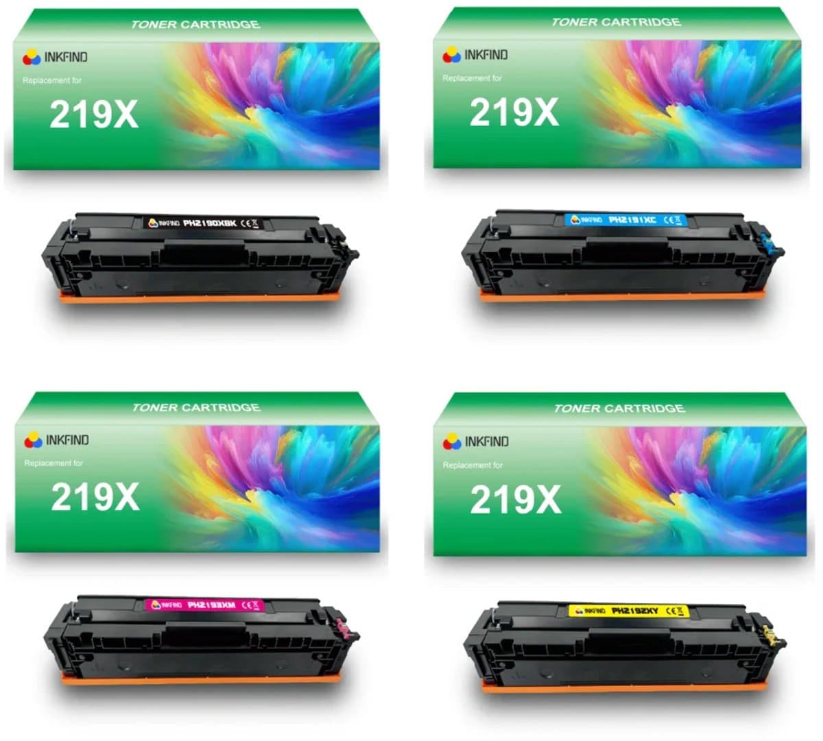 INKFIND 219X (W2190X/W2191X/W2192X/W2193X) tonercartridge multipack van 4 stuks (Zwart+Cyaan+Magenta+Geel) compatibel met HP 219X W2190X W2191X W2192X W2193X HP219A HP219X HP219 toner cartridge - 4-pack BK/C/M/Y