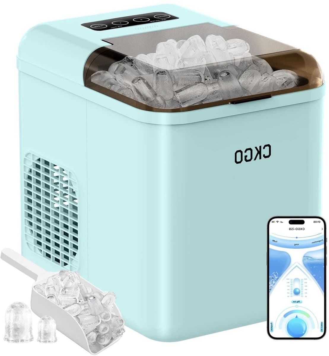 IJsblokjesmachine – IJsblokjesmaker – IJsblokjesapparaat – IJscryomachine – IJsdispenser – Wifi-App Bediening – Zelfreinigend – 15 kg IJs per 24 uur – 9 IJsblokjes in 6-10 Minuten