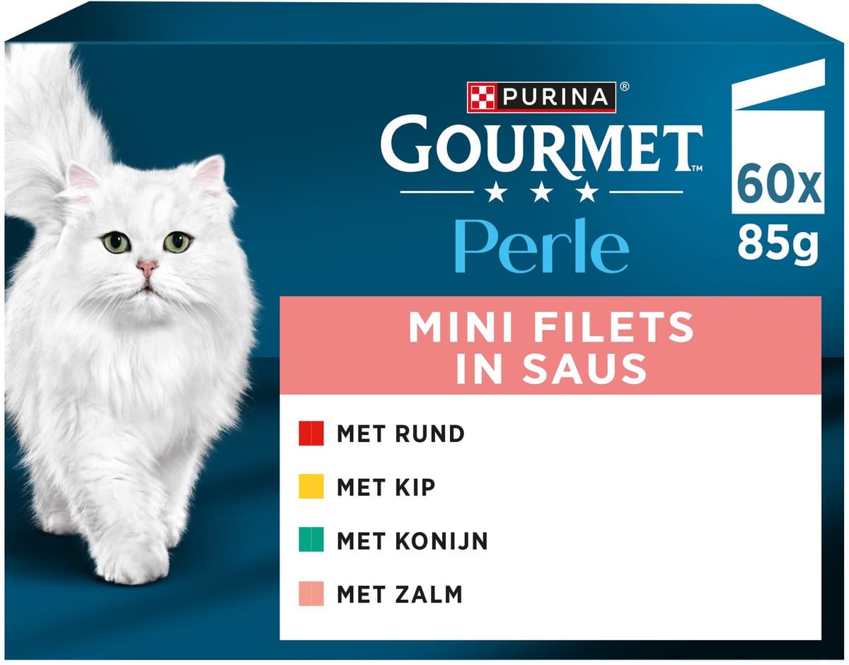 Gourmet Perle Mini Filets in saus - Kattenvoer Natvoer - Kip Konijn Rund & Zalm - 60 x 85 g