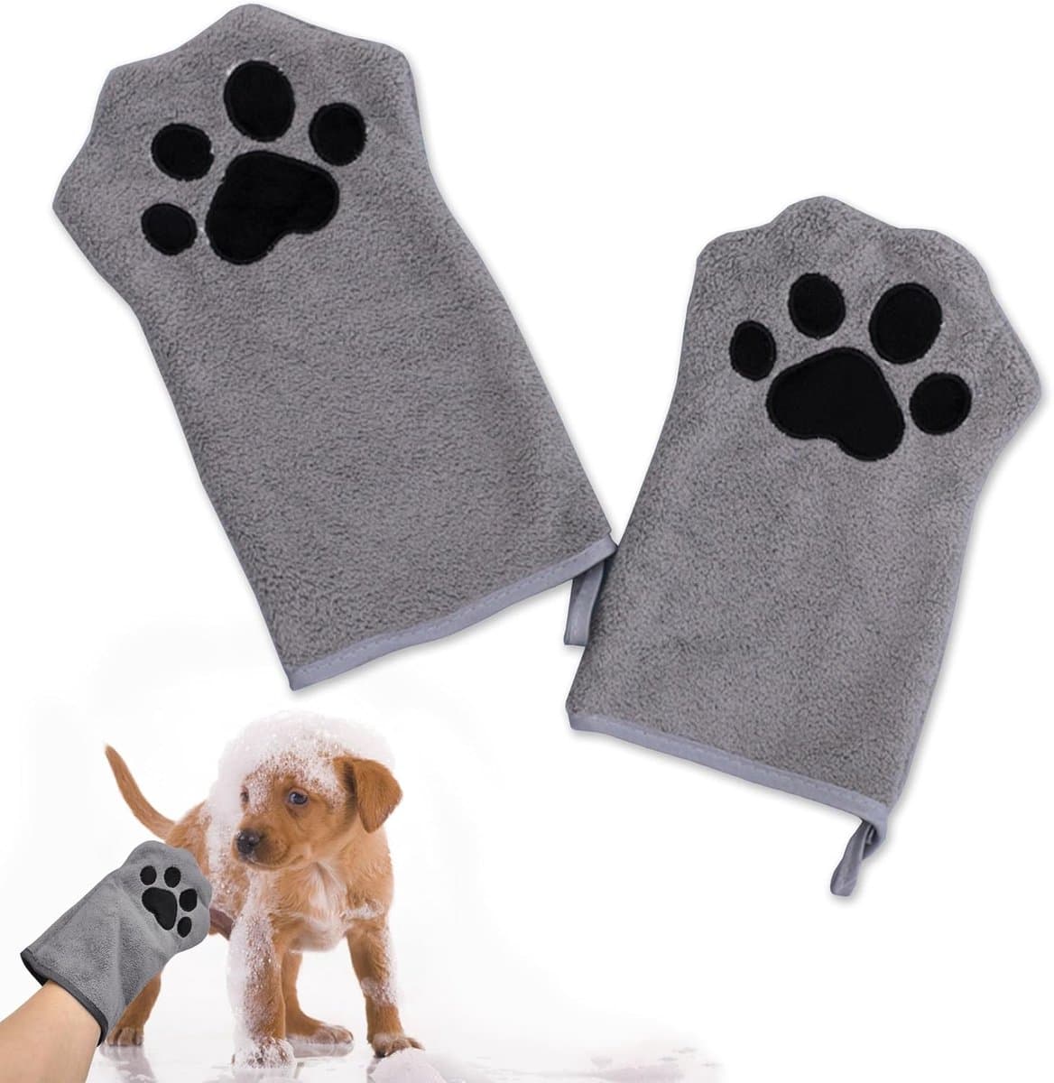 Sander Shop 2 stuks hondenhanddoek katten reiniging handschoenen huisdieren absorberende reinigingsdoek zacht en duurzaam microvezel handdoek handschoenen honden katten andere kleine dieren (grijs)