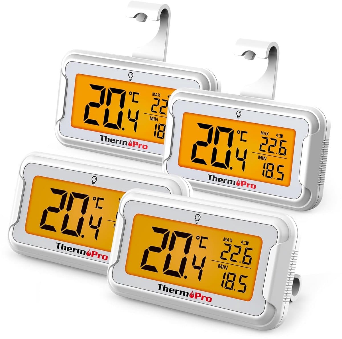 4x Digitale Koelkast en Vriezer Thermometer met Groot Display en Max/Min Geheugen