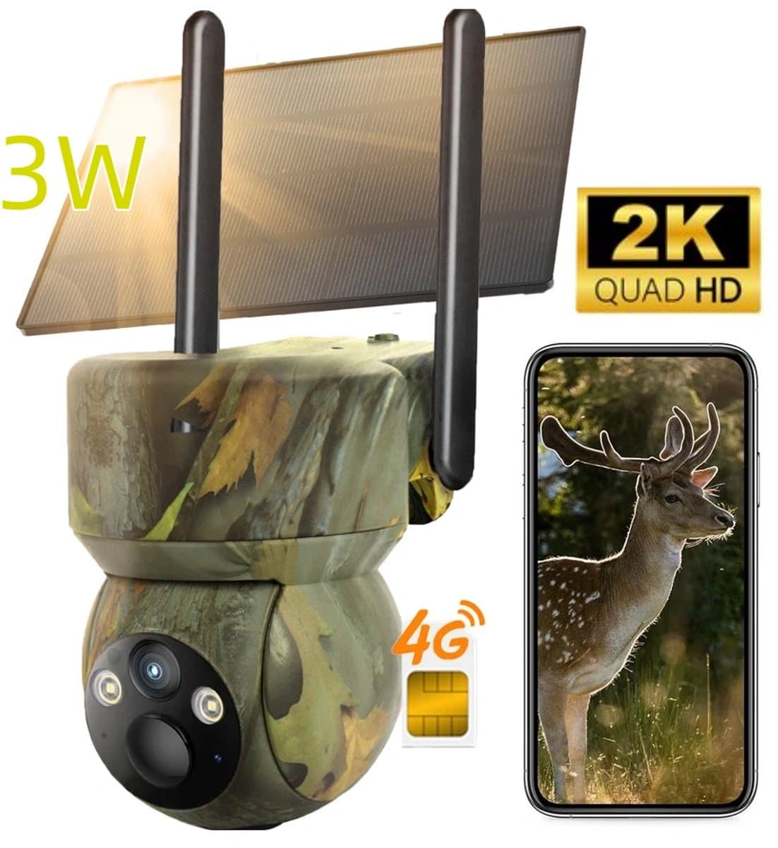 TWUFY 2K Professionele Wildcamera met Nachtzicht - 4G-LTE - Zonne-Energie Wildcamera - Cloud Opslag - PZT 360° - IP65 Waterdicht - Incl. SIM Kaart
